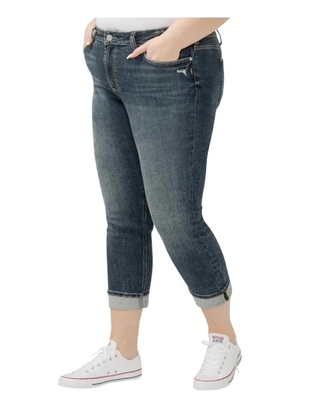 Silver Jeans Co. Suki Mid Rise Curvy Fit Straight Crop Jeans Plus Size 18W $84